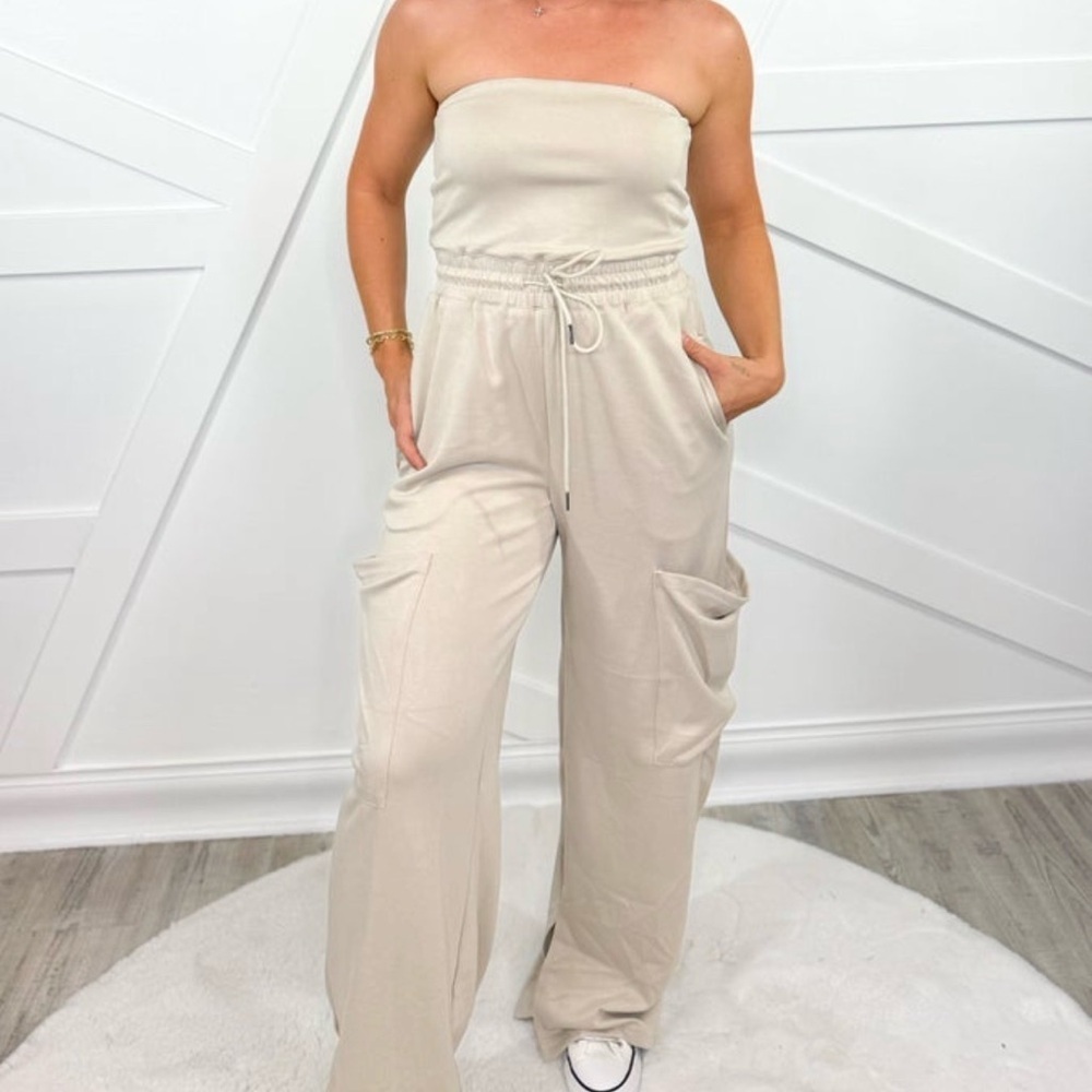 White Birch Women's Cream Strapless Jumpsuit
